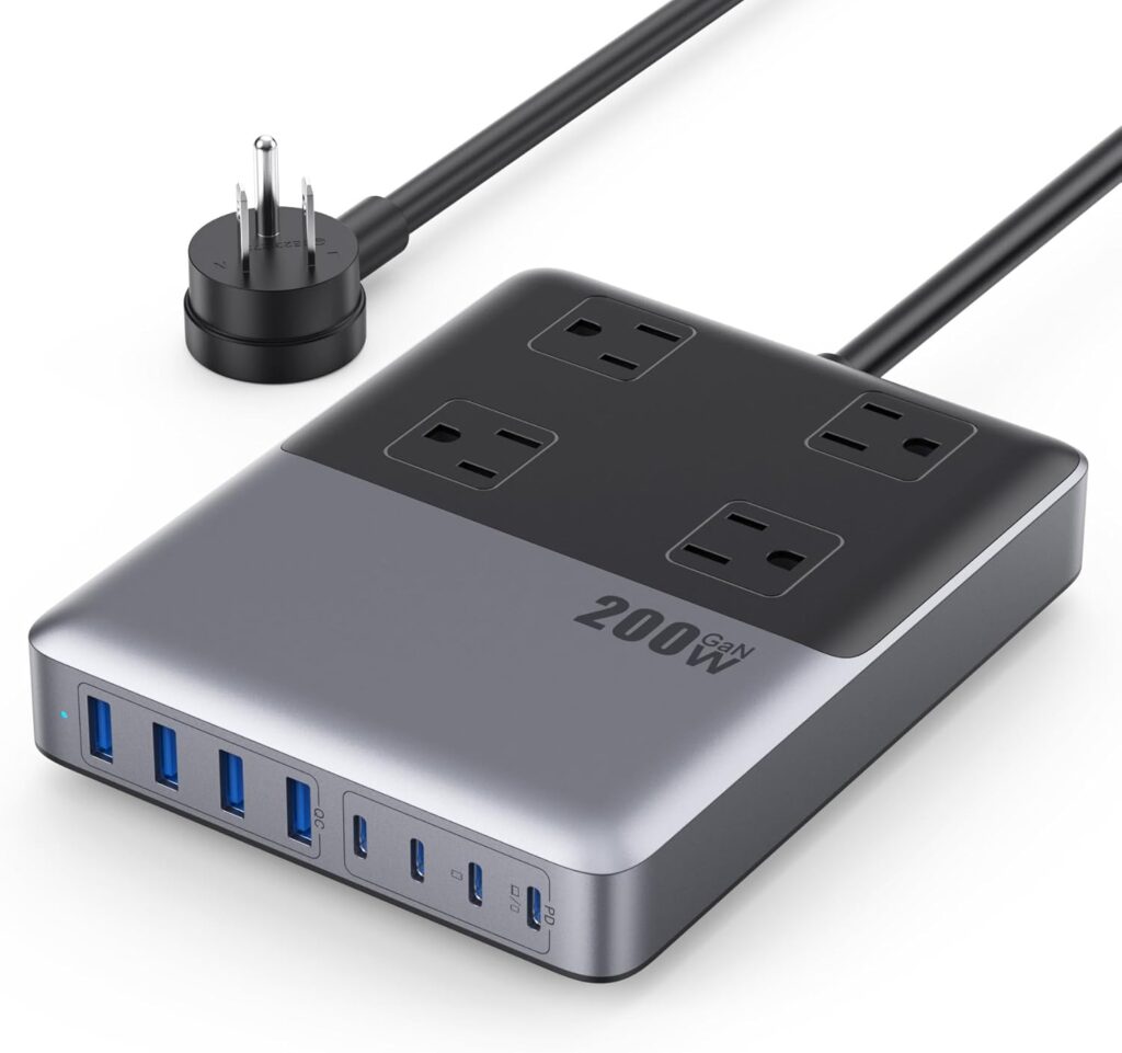 Charging Station Power Strip 4 AC Outlets 8 USB Ports