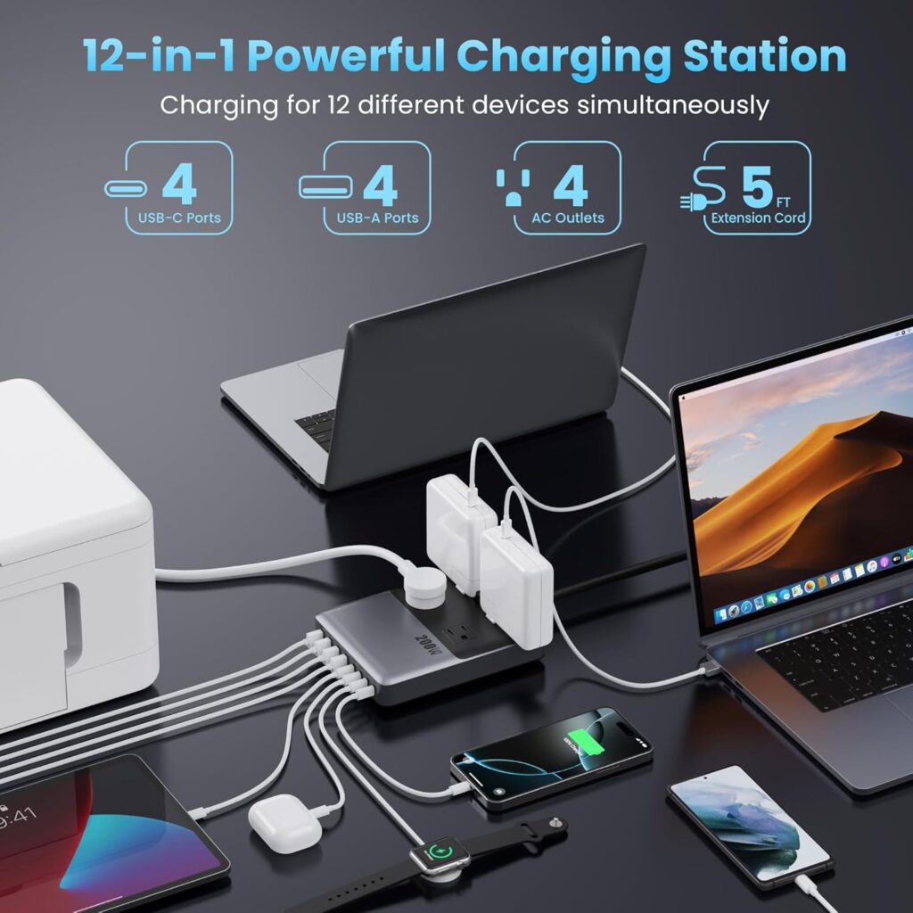 Charging Station Power Strip 4 AC Outlets 8 USB Ports - Image 2