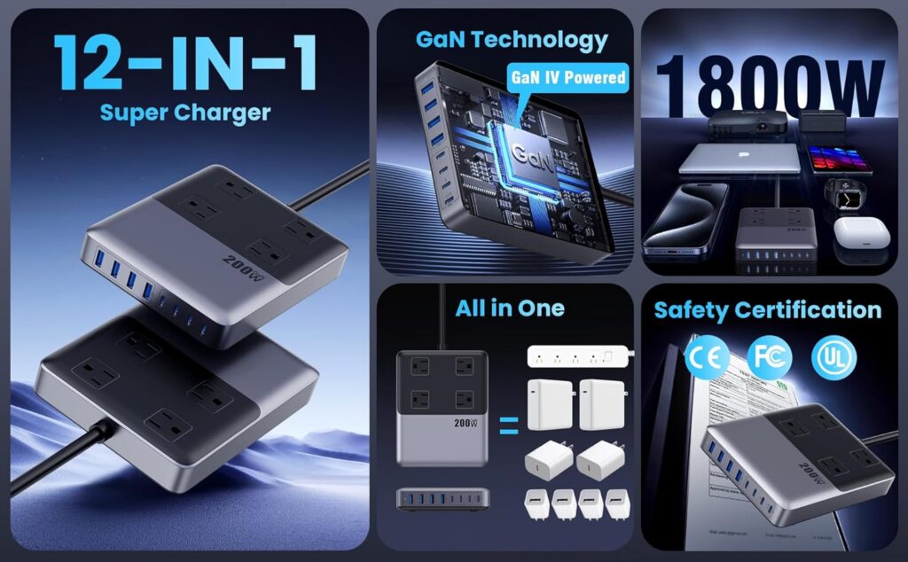 Charging Station Power Strip 4 AC Outlets 8 USB Ports - Image 8