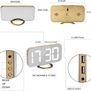 Digital Alarm Clock LED Mirror Display Gold - Image 2