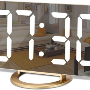 Digital Alarm Clock LED Mirror Display Gold