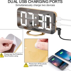 Digital Alarm Clock LED Mirror Display Gold - Image 7