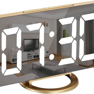 Digital Alarm Clock LED Mirror Display Gold - Image 8