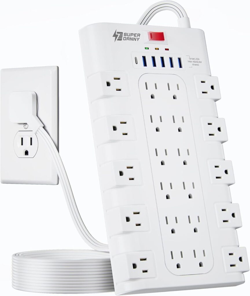 Surge Protector Power Strip 22 AC Outlets 6 USB Ports Black - Image 10