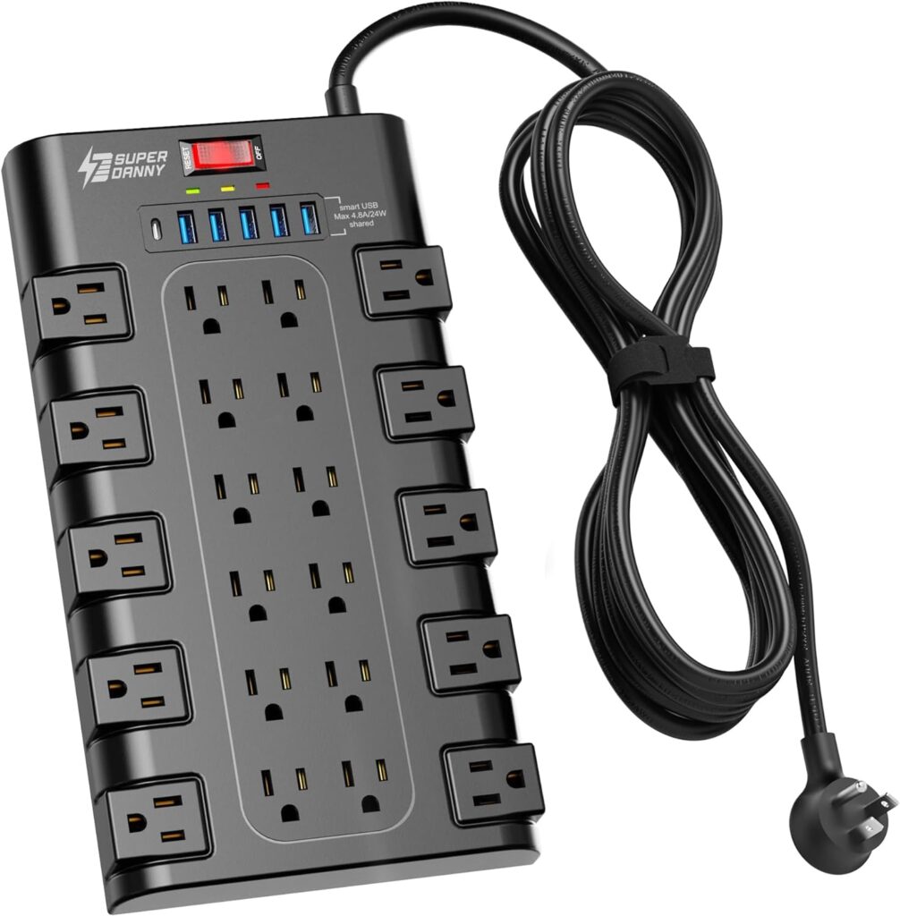 Surge Protector Power Strip 22 AC Outlets 6 USB Ports Black - Image 11