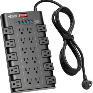 Surge Protector Power Strip 22 AC Outlets 6 USB Ports Black - Image 11
