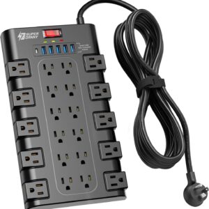 Surge Protector Power Strip 22 AC Outlets 6 USB Ports Black - Image 13