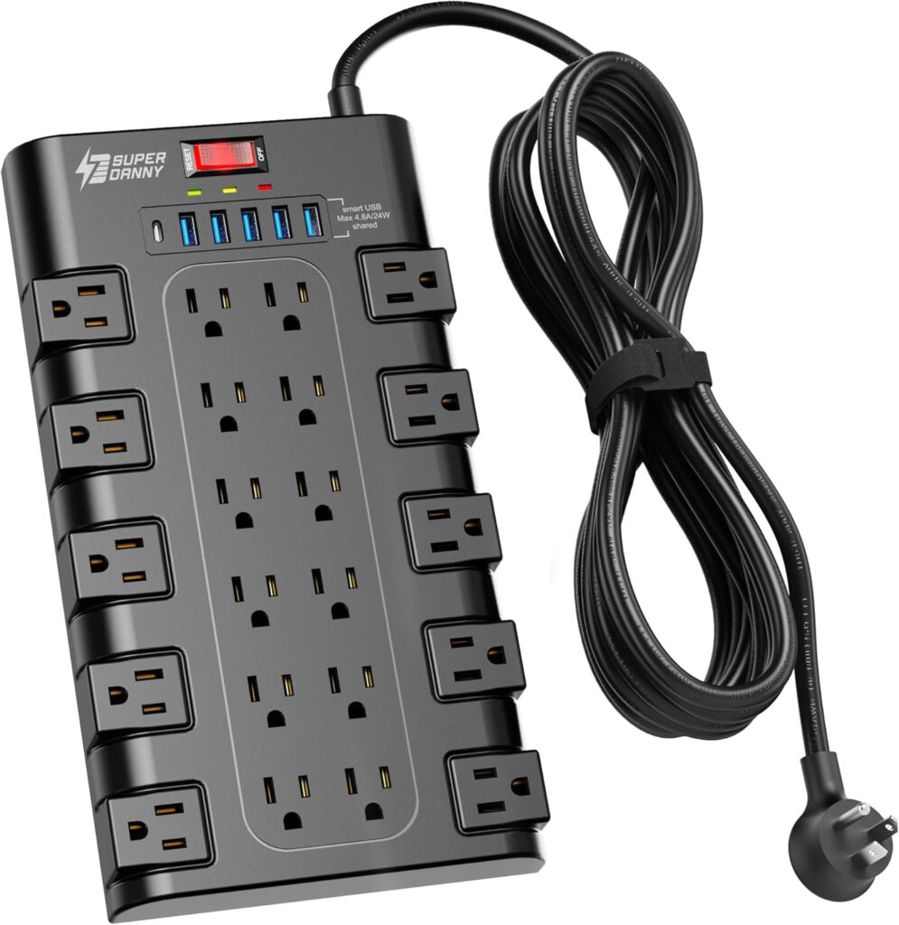 Surge Protector Power Strip 22 AC Outlets 6 USB Ports Black - Image 13