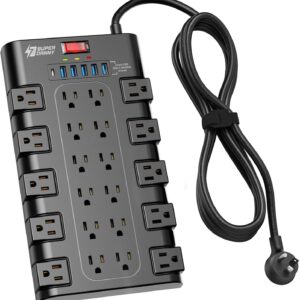 Surge Protector Power Strip 22 AC Outlets 6 USB Ports Black - Image 14