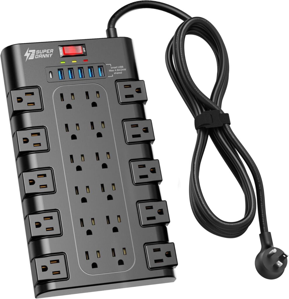 Surge Protector Power Strip 22 AC Outlets 6 USB Ports Black - Image 14