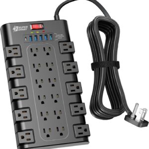 Surge Protector Power Strip 22 AC Outlets 6 USB Ports Black - Image 15