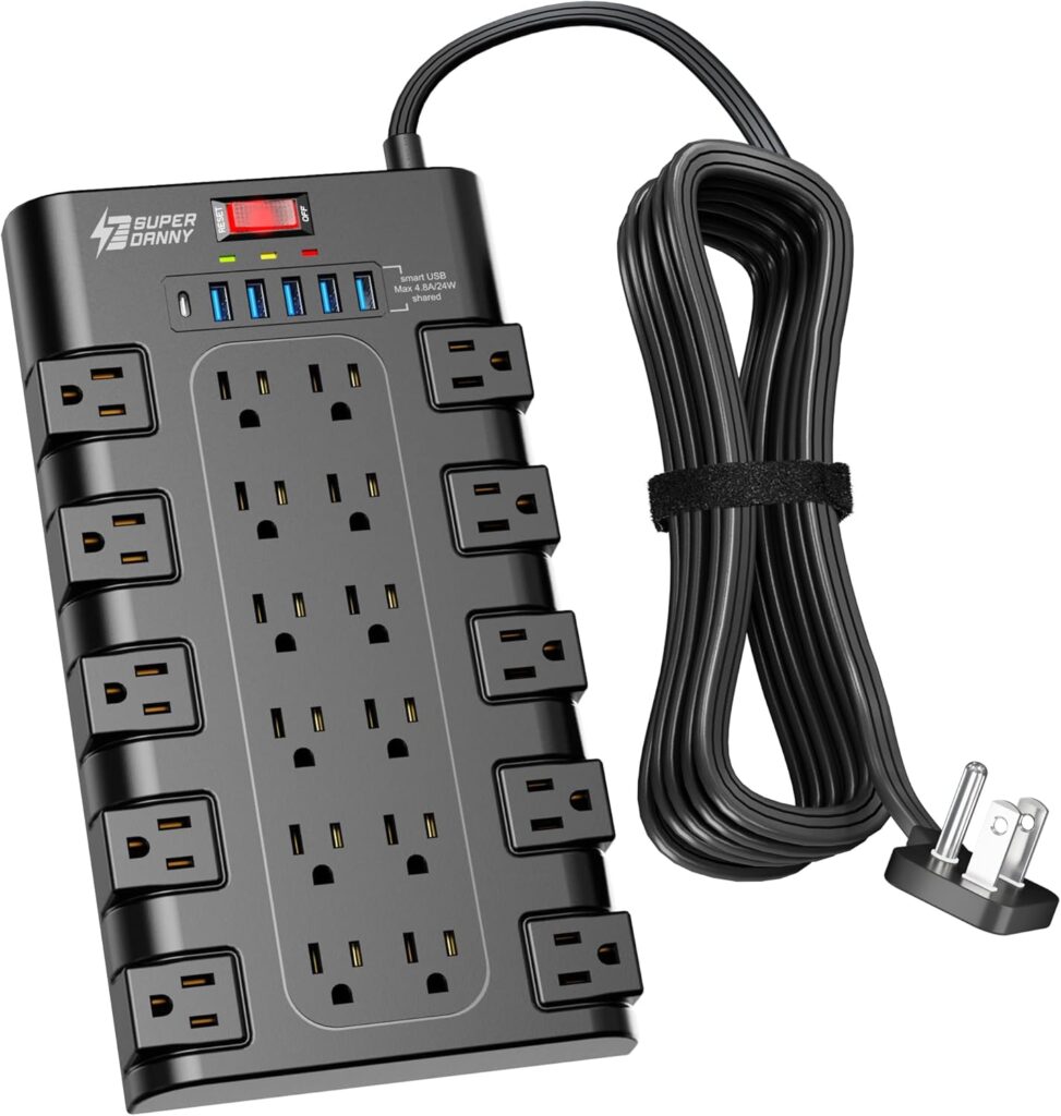 Surge Protector Power Strip 22 AC Outlets 6 USB Ports Black - Image 15