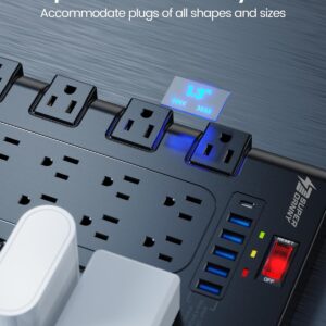 Surge Protector Power Strip 22 AC Outlets 6 USB Ports Black - Image 3