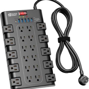 Surge Protector Power Strip 22 AC Outlets 6 USB Ports Black