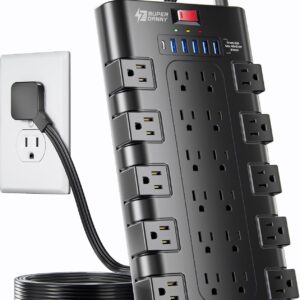 Surge Protector Power Strip 22 AC Outlets 6 USB Ports Black - Image 8