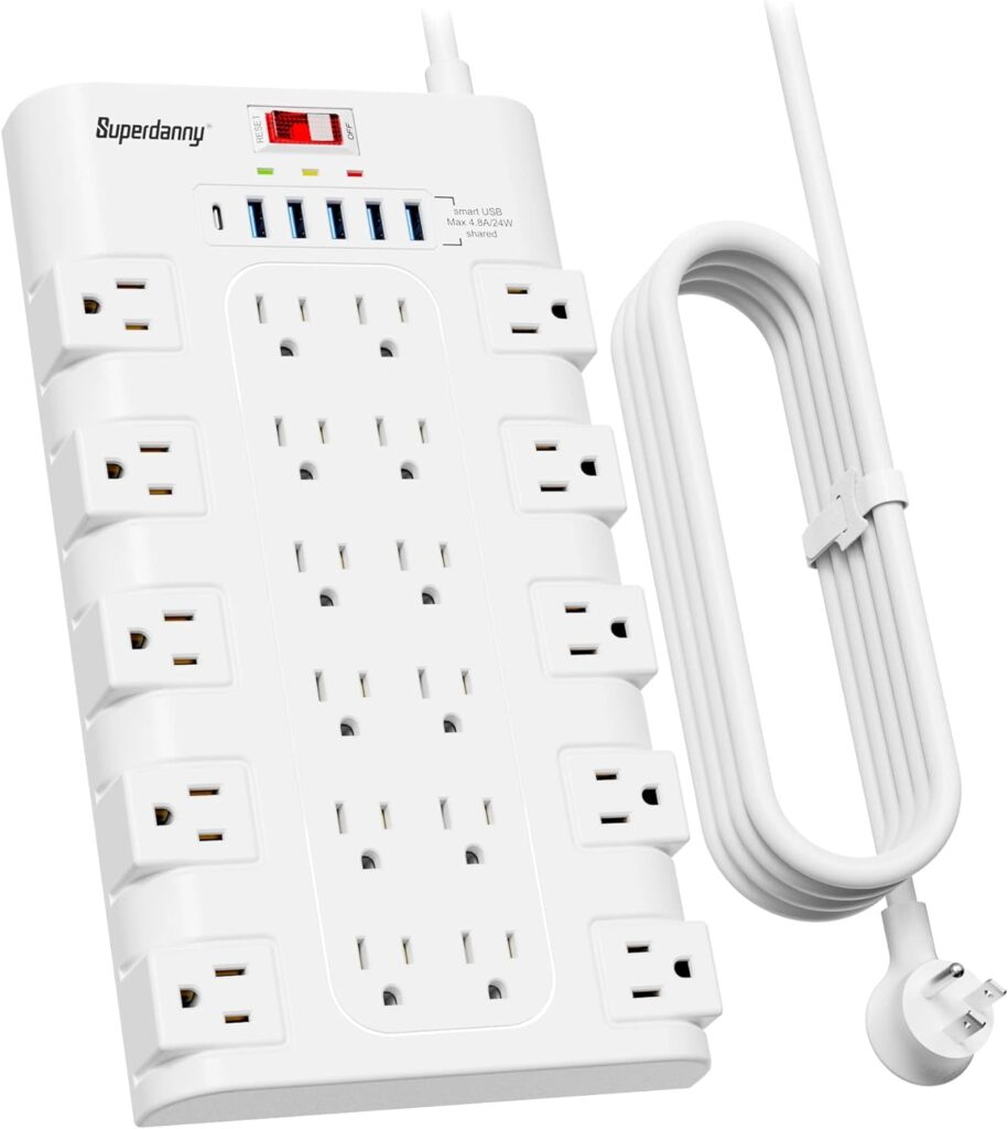 Surge Protector Power Strip 22 AC Outlets 6 USB Ports Black - Image 9